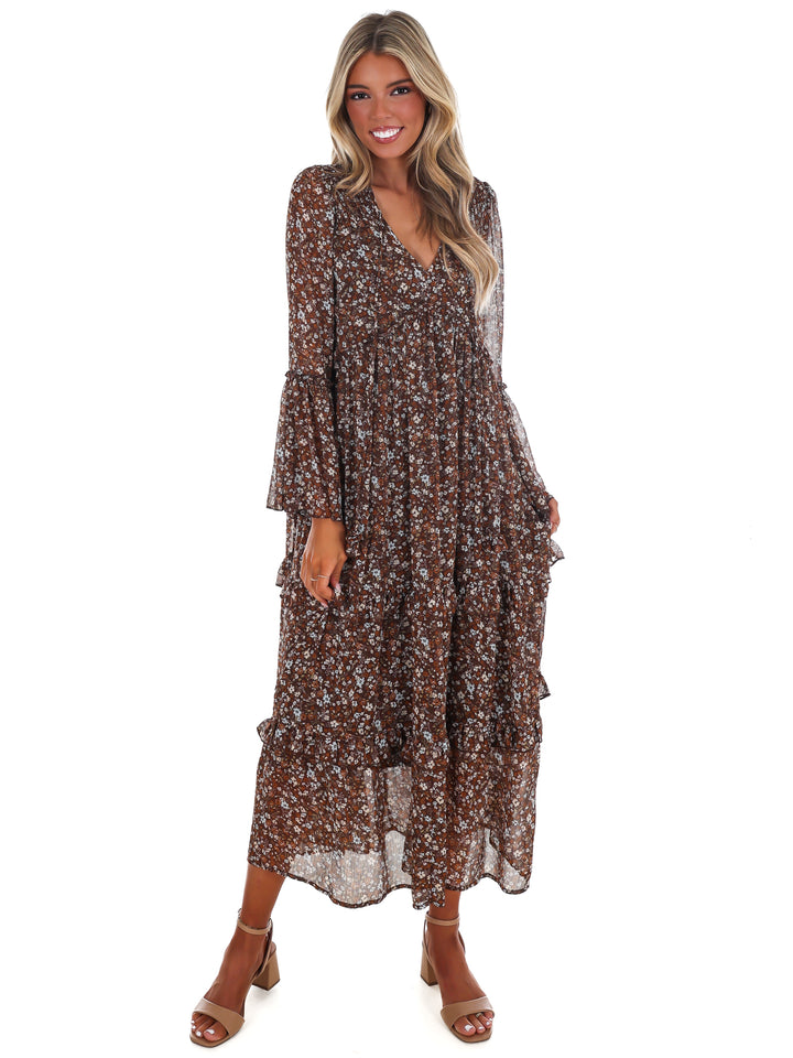 Vintage Garden V-Neck Floral Midi Dress