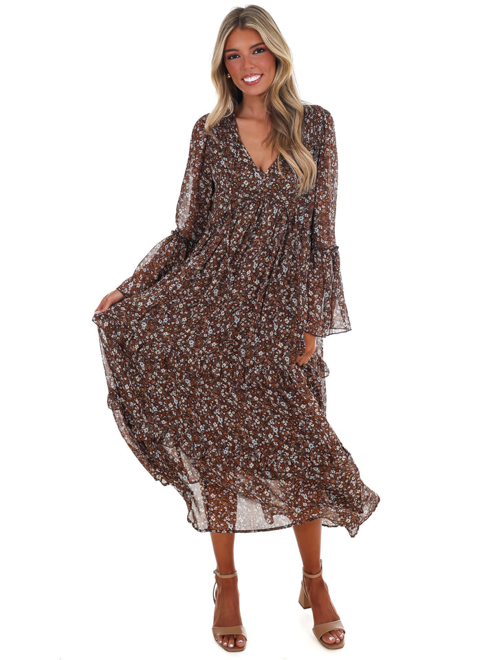 Vintage Garden V-Neck Floral Midi Dress
