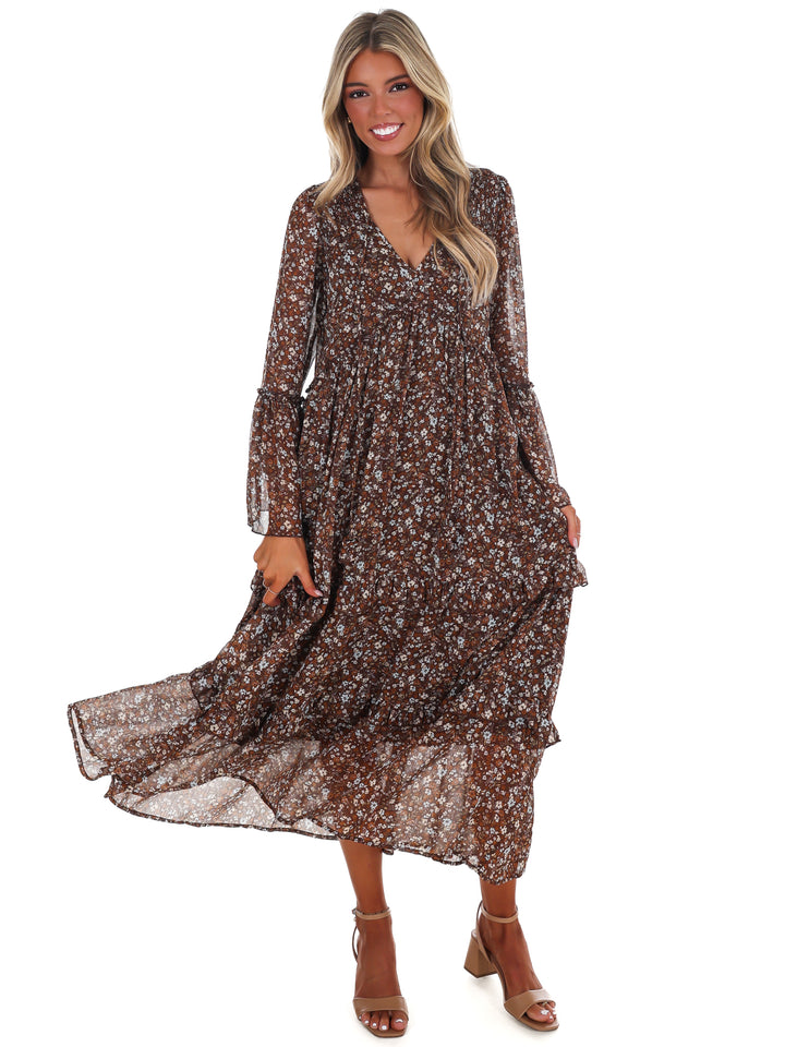 Vintage Garden V-Neck Floral Midi Dress