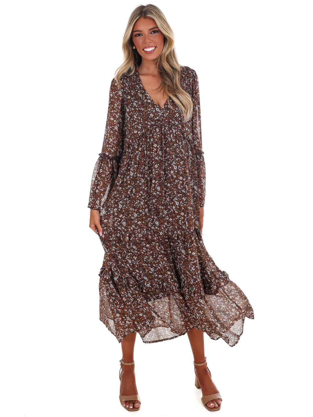 Vintage Garden V-Neck Floral Midi Dress