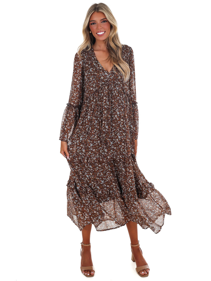 Vintage Garden V-Neck Floral Midi Dress