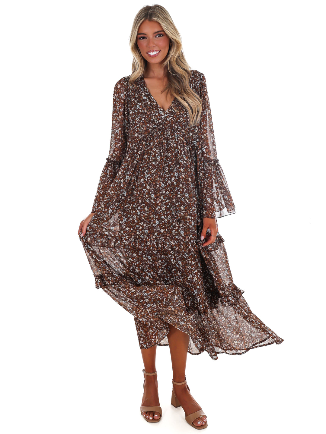 Vintage Garden V-Neck Floral Midi Dress