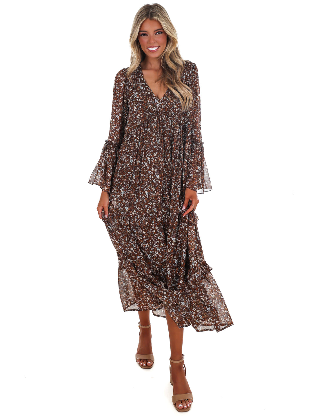 Vintage Garden V-Neck Floral Midi Dress