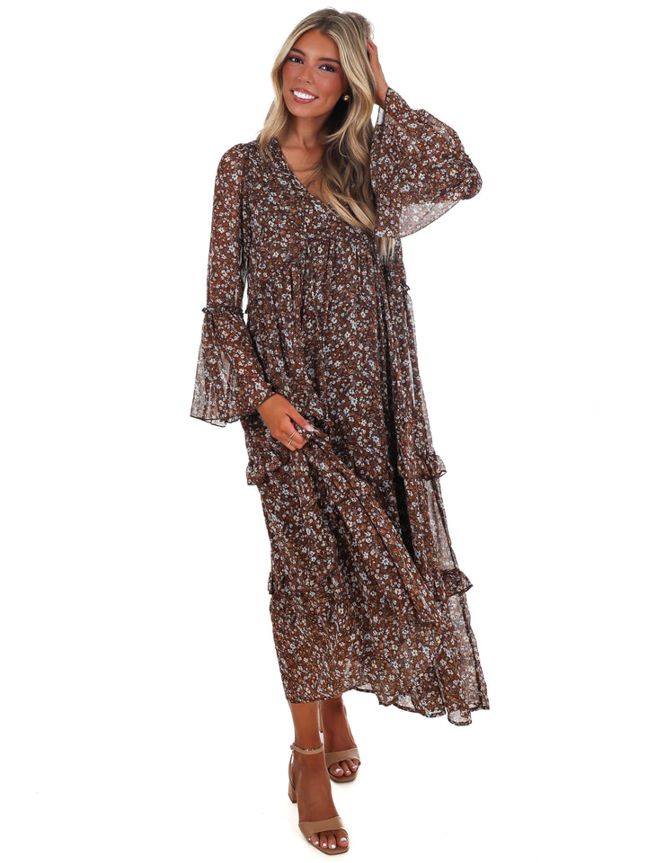 Vintage Garden V-Neck Floral Midi Dress