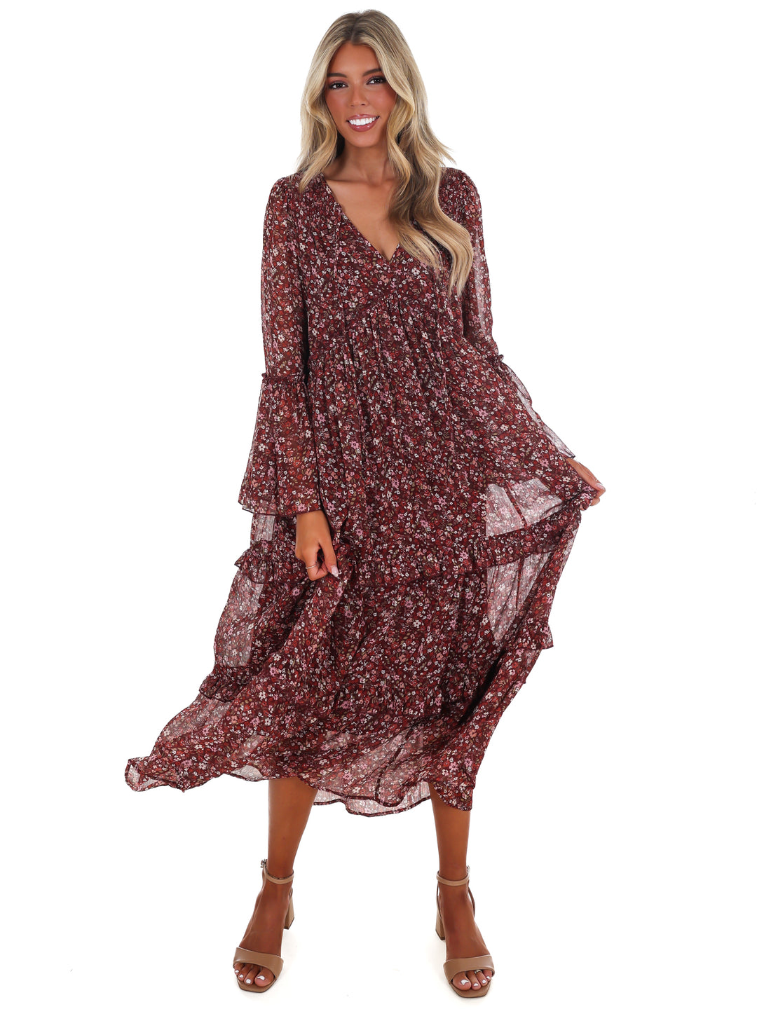 Vintage Garden V-Neck Floral Midi Dress