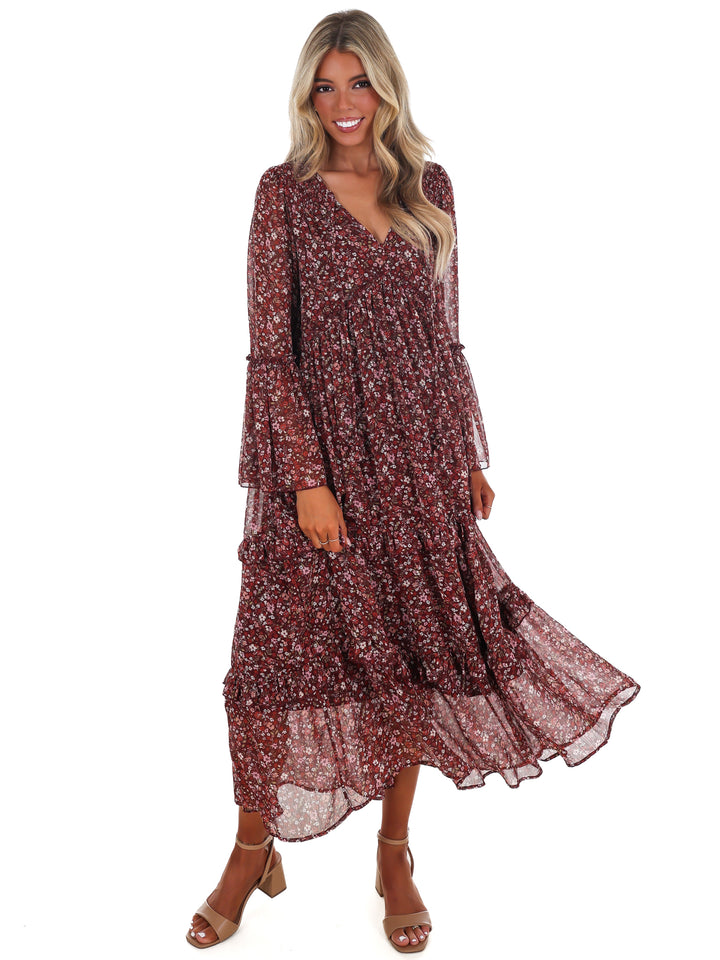 Vintage Garden V-Neck Floral Midi Dress