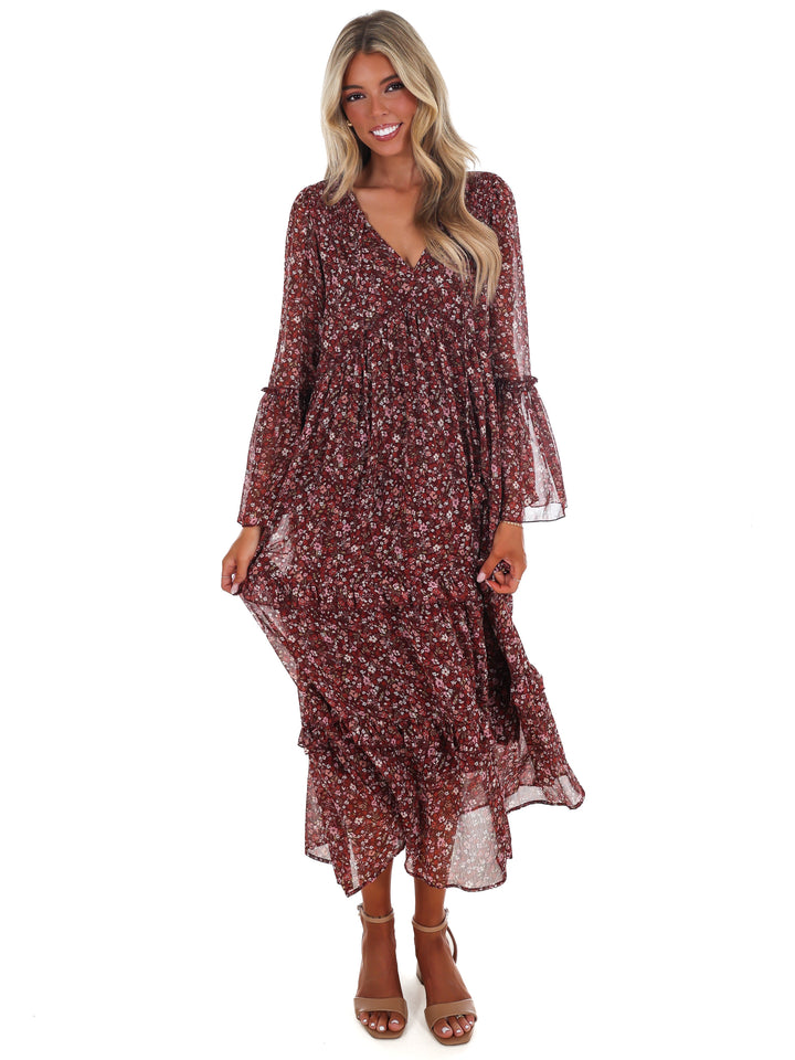 Vintage Garden V-Neck Floral Midi Dress