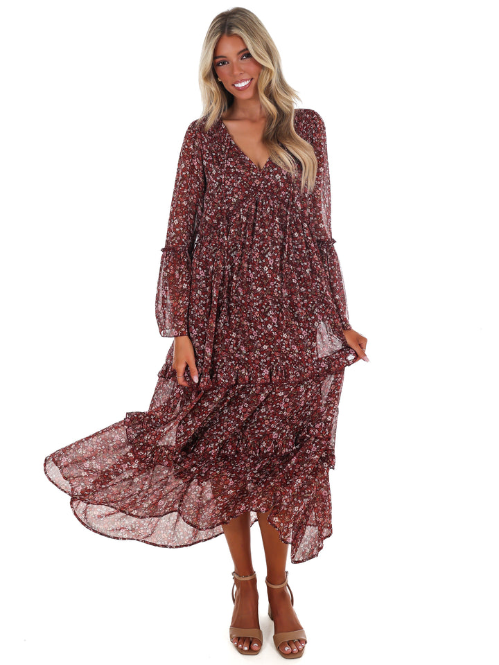 Vintage Garden V-Neck Floral Midi Dress
