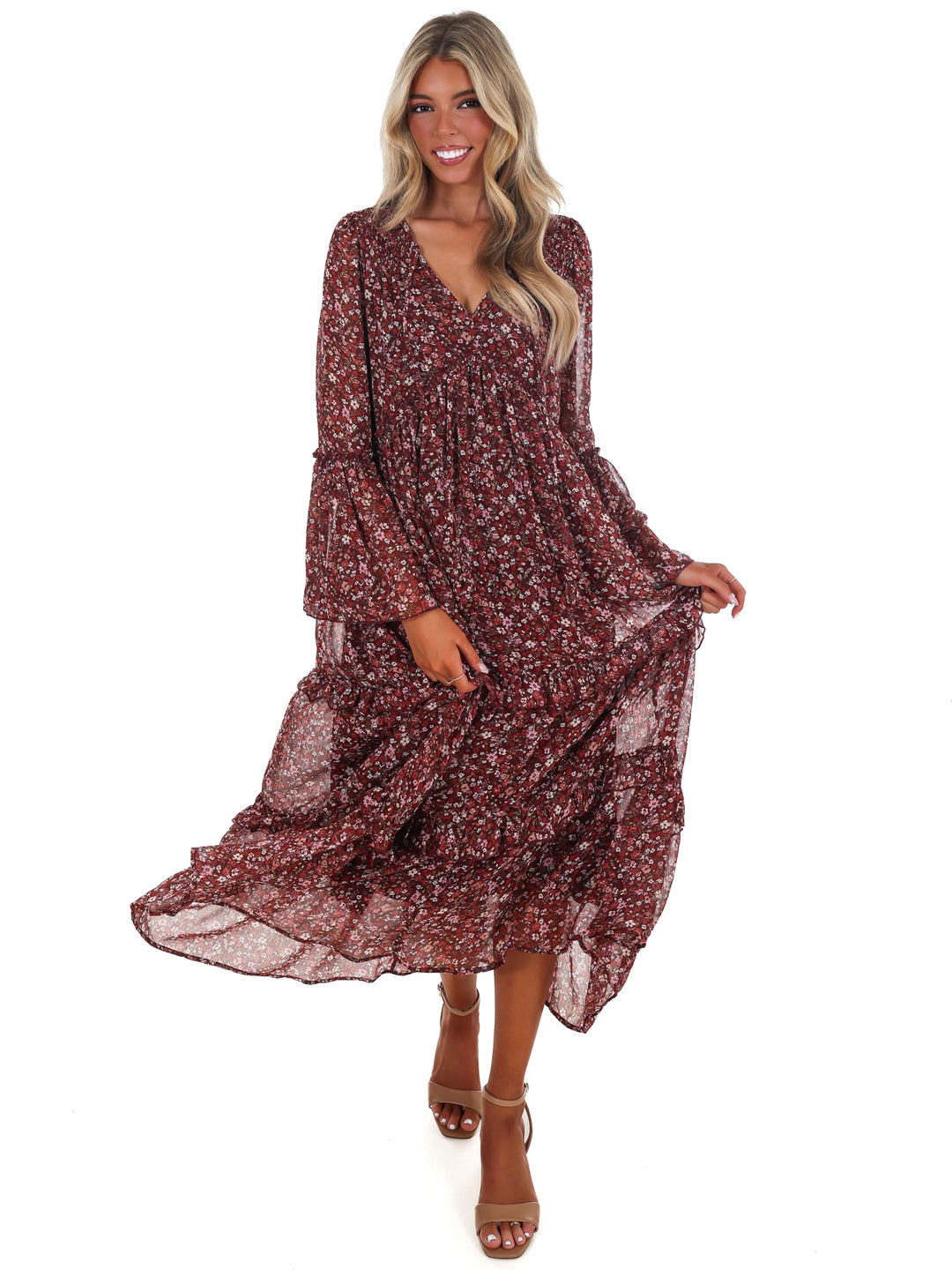 Vintage Garden V-Neck Floral Midi Dress