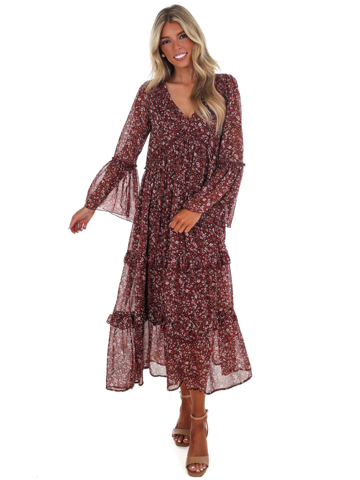 Vintage Garden V-Neck Floral Midi Dress