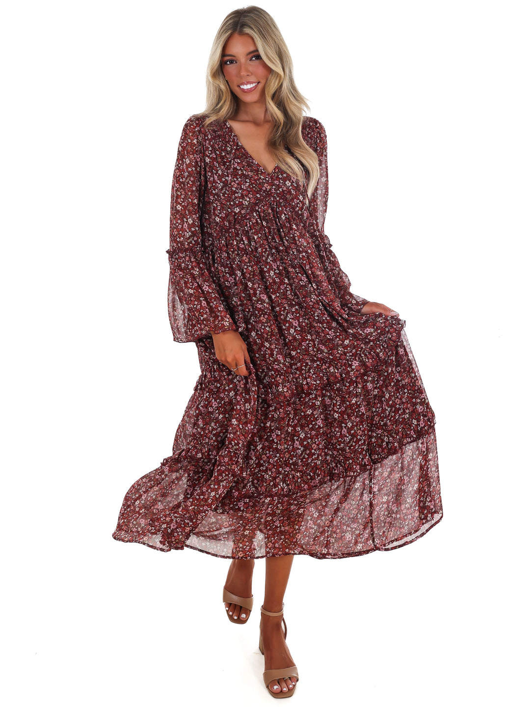 Vintage Garden V-Neck Floral Midi Dress