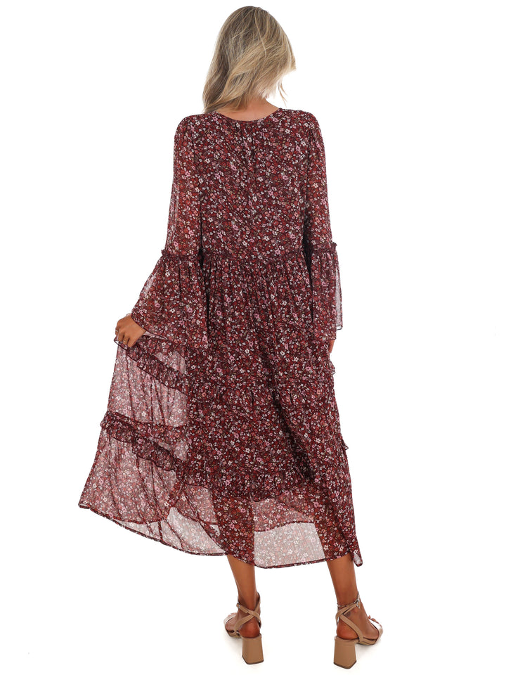 Vintage Garden V-Neck Floral Midi Dress