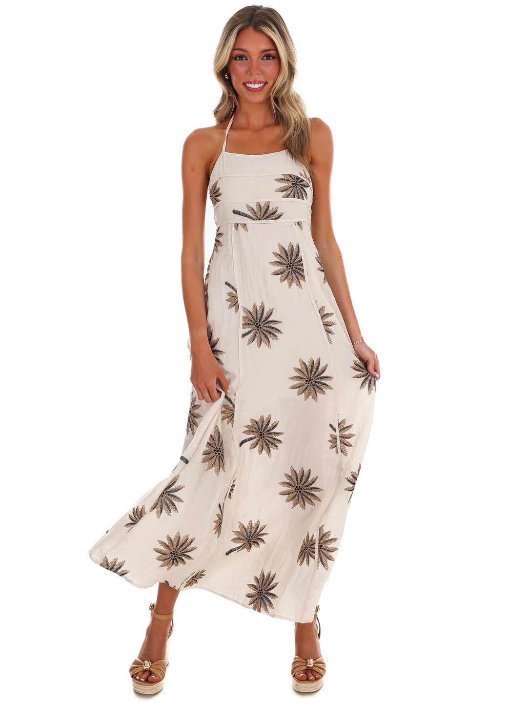 Coastal Breeze Embroidered Halter Maxi Dress Josie's Boutique Coastal Breeze Embroidered Halter Maxi Dress Josie's Boutique
