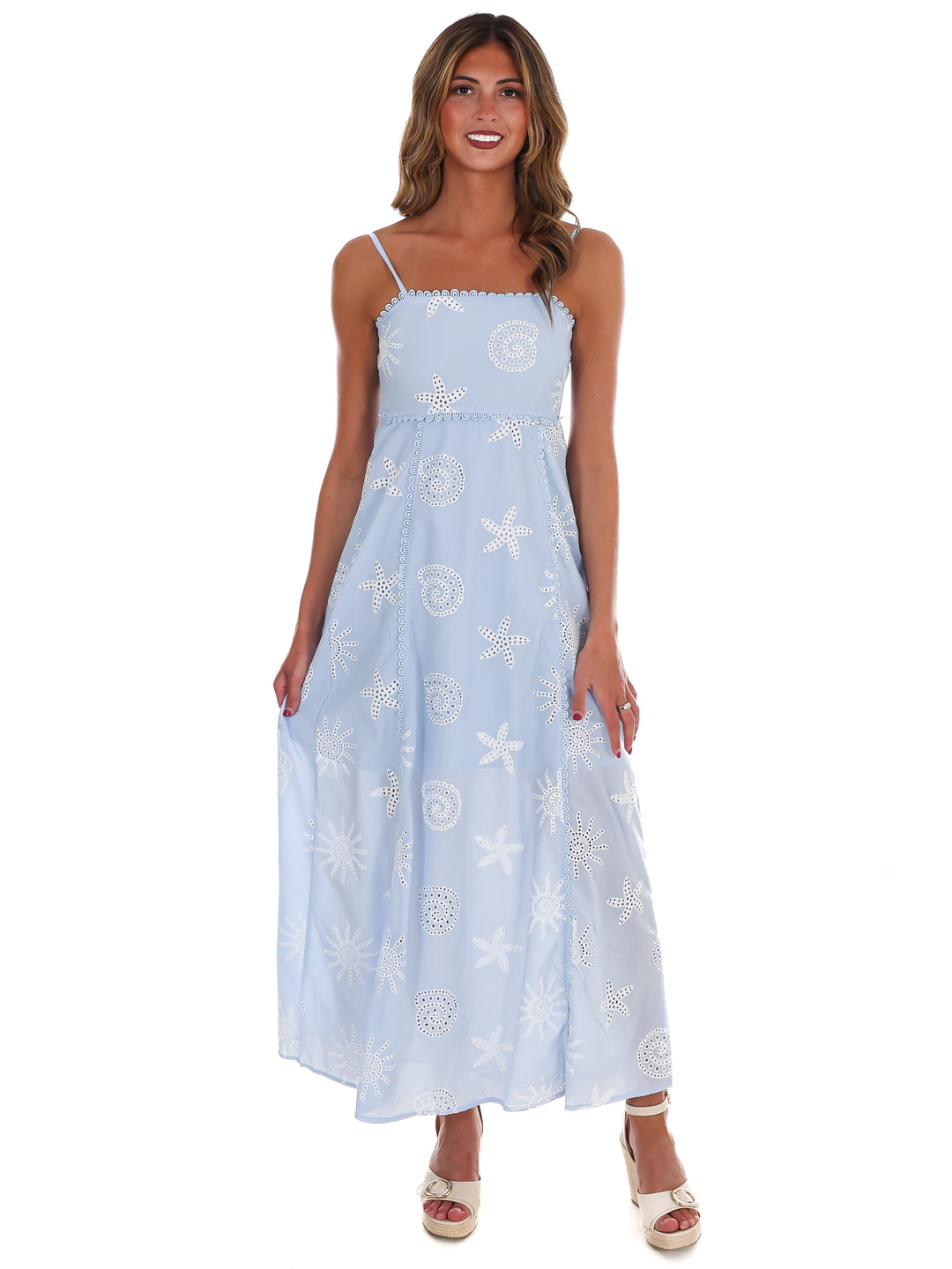 Ocean Drift Embroidery Maxi Dress