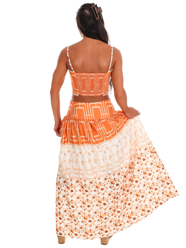 Orange Standard Geometric Maxi Skirt Set