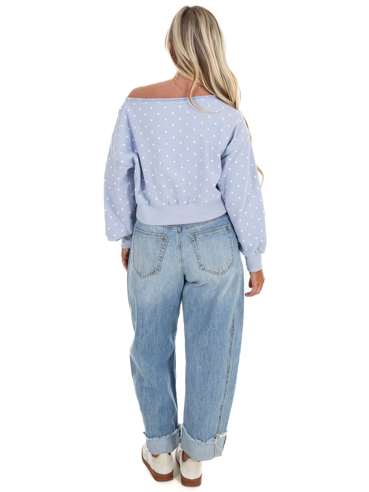 Comfy Spot Polka Dot Off Shoulder Sweatshirt
