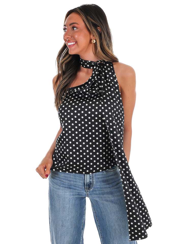 New Angle Polka Dot One Shoulder Top