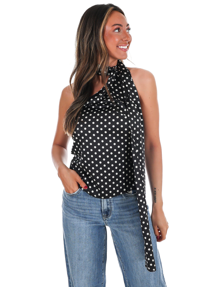 New Angle Polka Dot One Shoulder Top