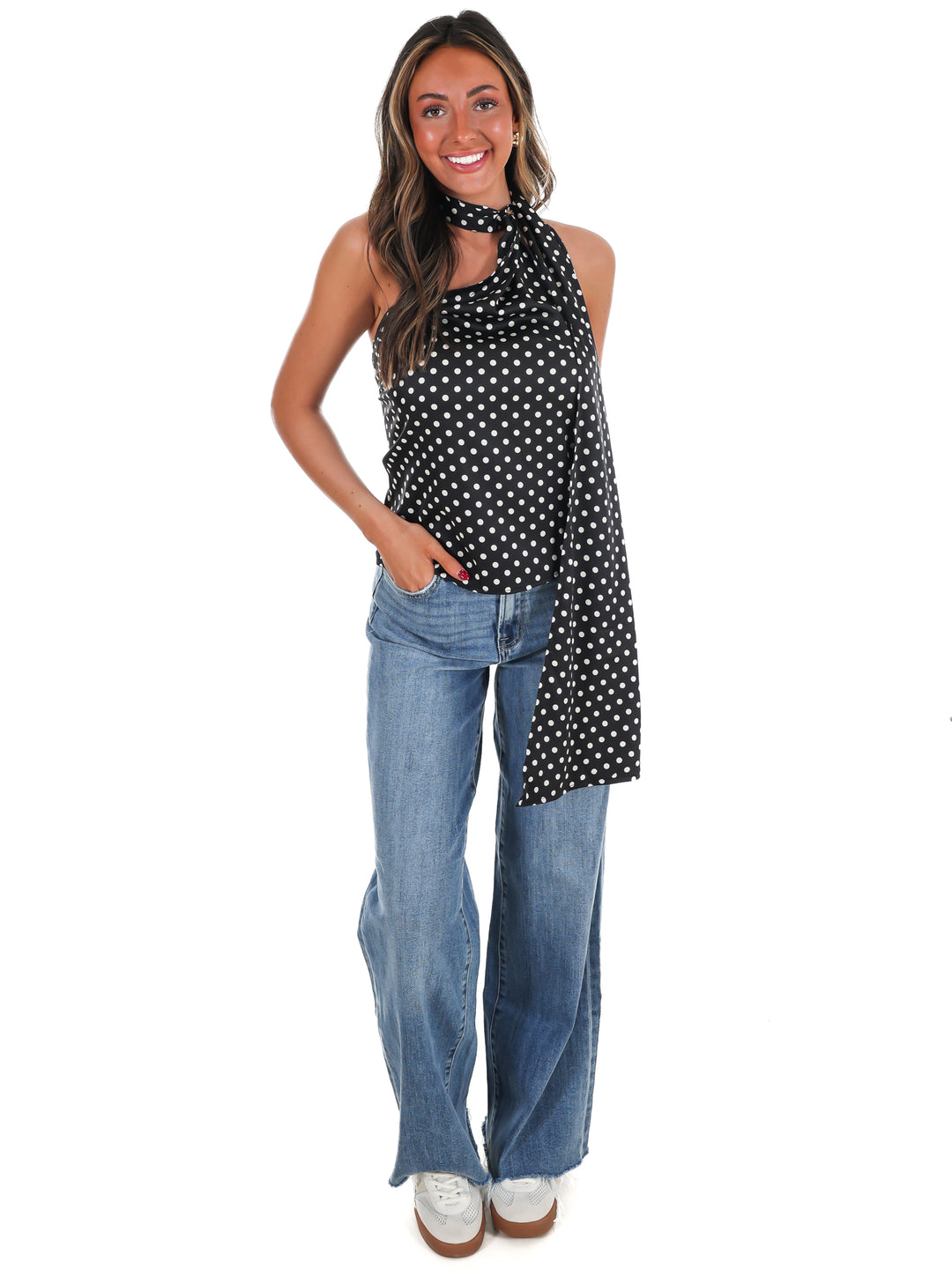 New Angle Polka Dot One Shoulder Top