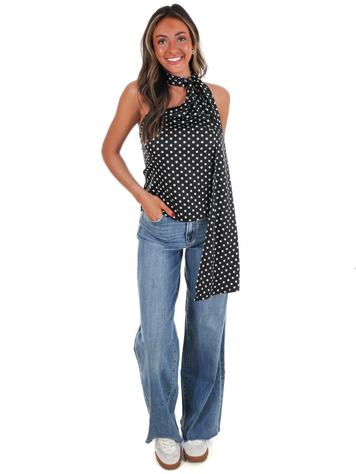 New Angle Polka Dot One Shoulder Top