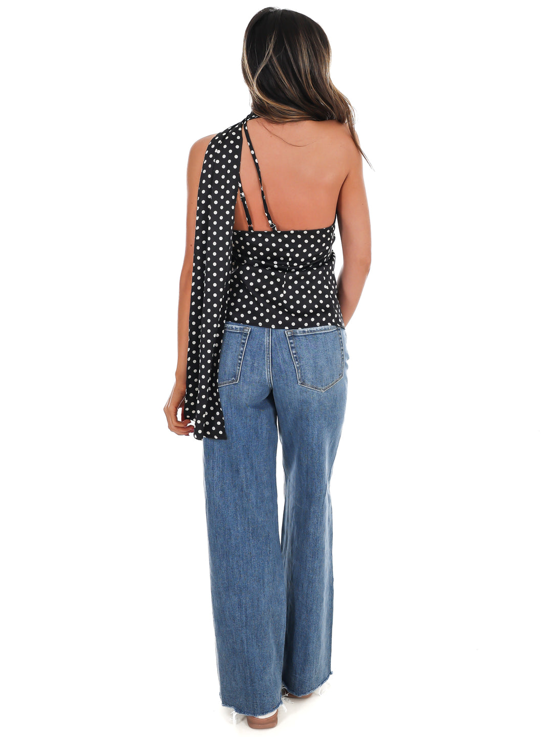 New Angle Polka Dot One Shoulder Top