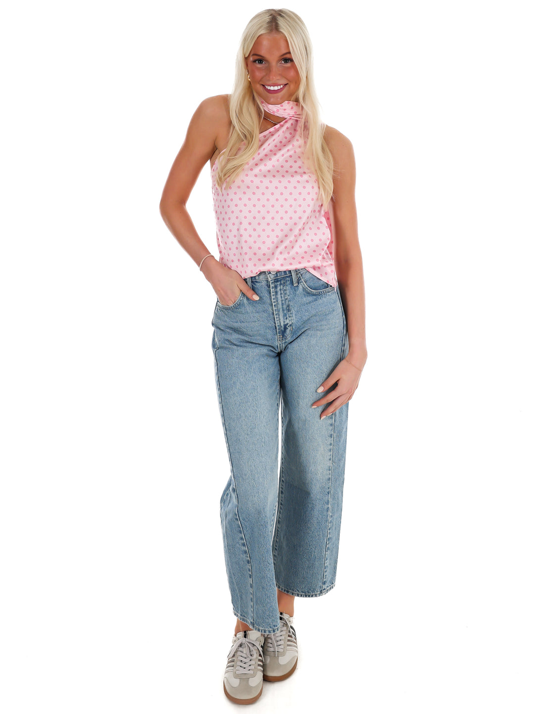 New Angle Polka Dot One Shoulder Top