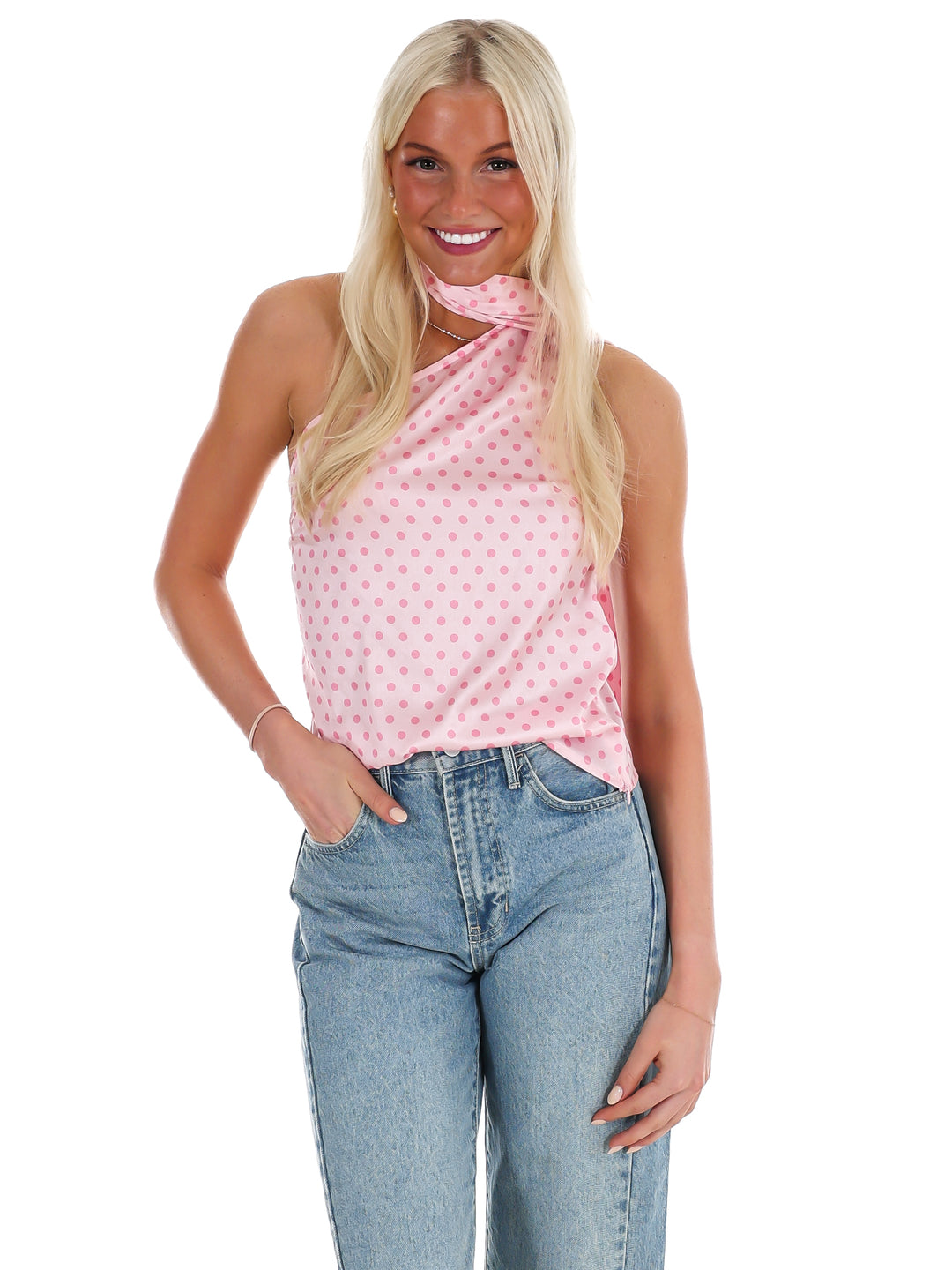 New Angle Polka Dot One Shoulder Top