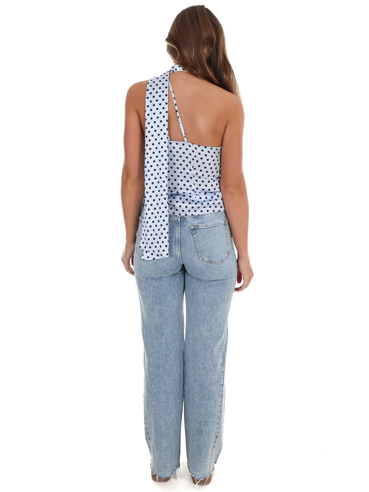 New Angle Polka Dot One Shoulder Top
