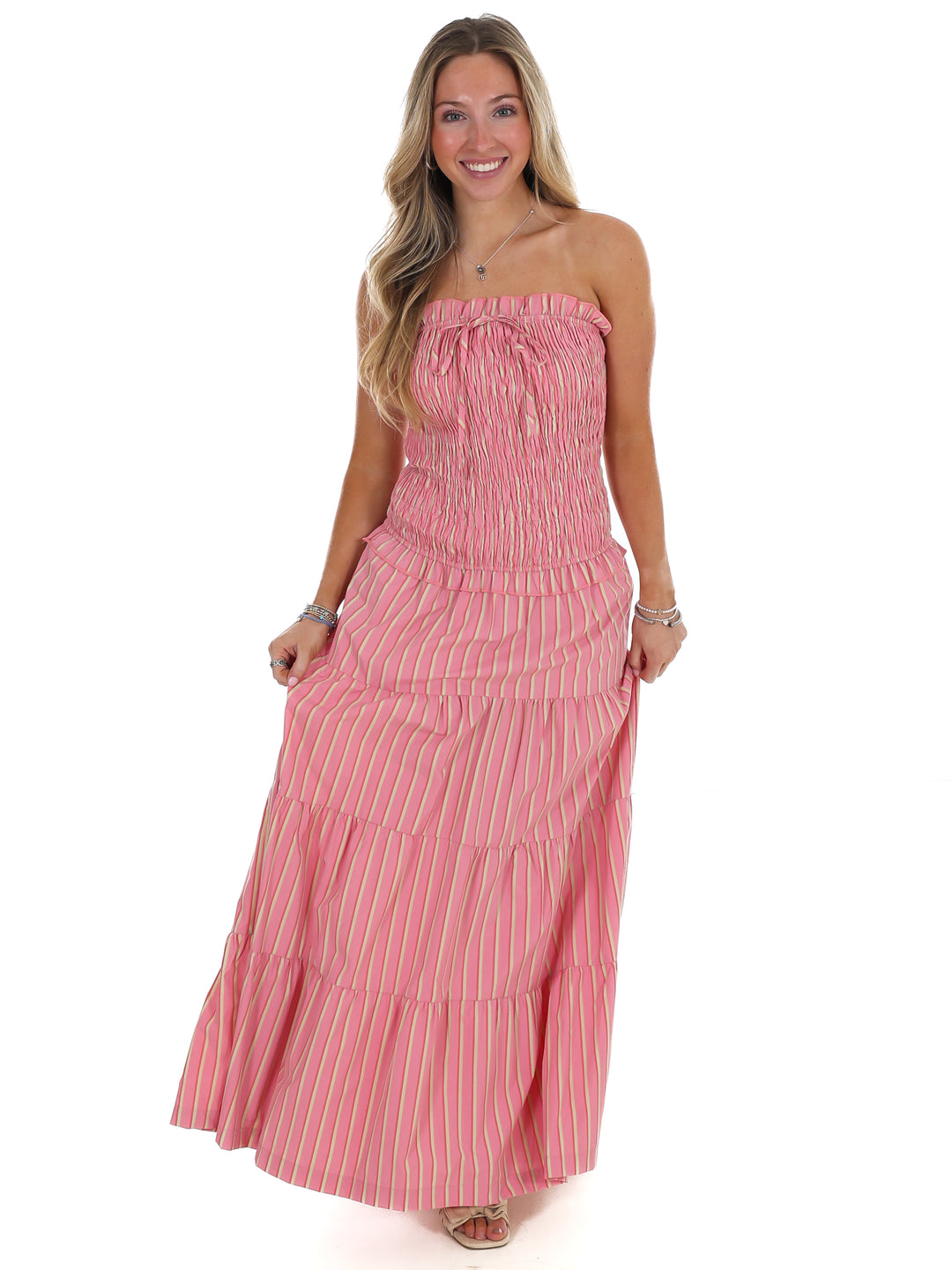 Sunthread Striped Smocked Maxi Dress