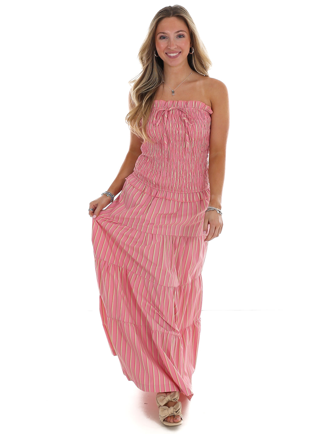 Sunthread Striped Smocked Maxi Dress