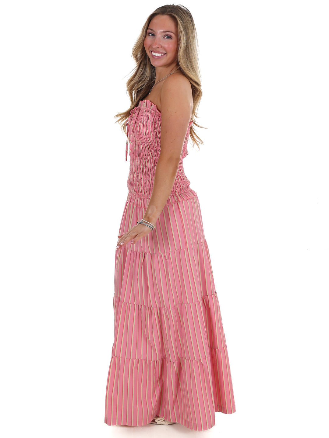 Sunthread Striped Smocked Maxi Dress