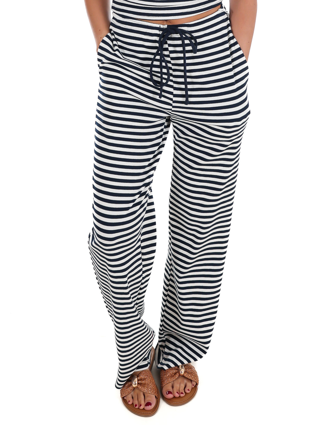 Sweet Intentions Striped Ribbed Drawstring Lounge Pants