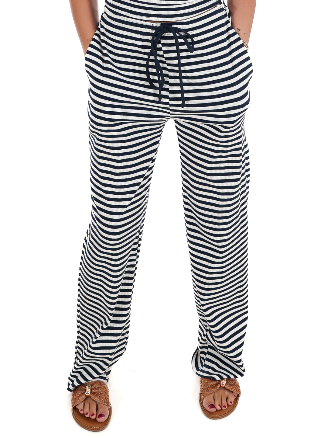 Sweet Intentions Striped Ribbed Drawstring Lounge Pants