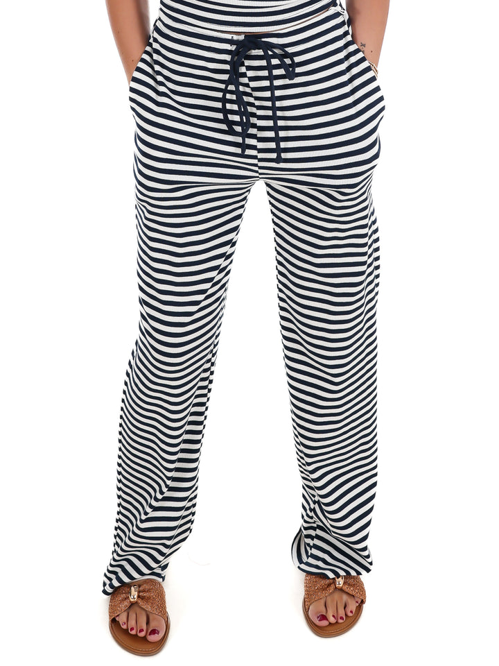 Sweet Intentions Striped Ribbed Drawstring Lounge Pants