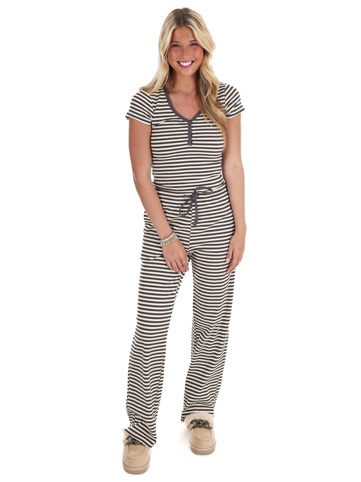 Sweet Intentions Striped Ribbed Drawstring Lounge Pants