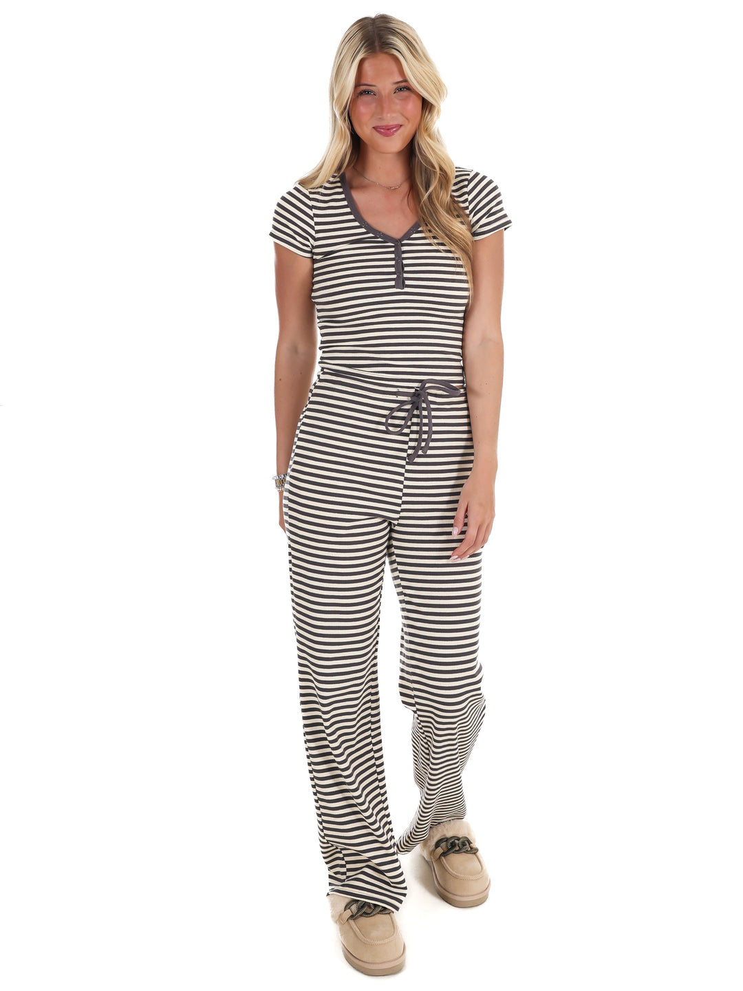 Sweet Intentions Striped Ribbed Drawstring Lounge Pants