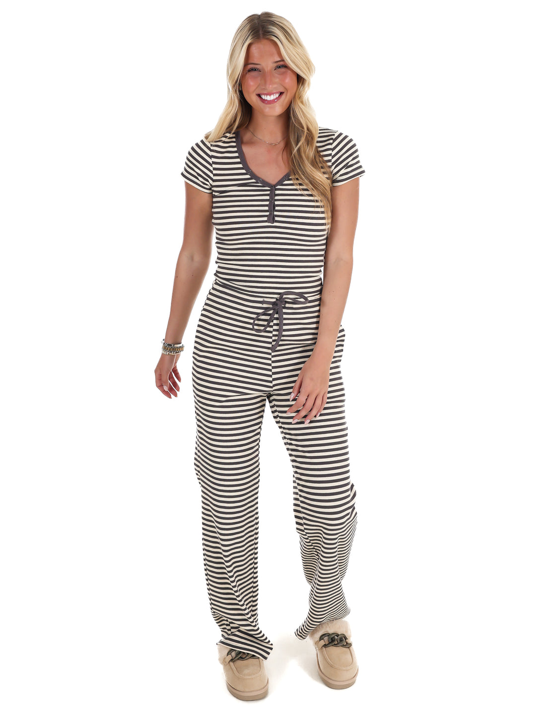 Sweet Intentions Striped Ribbed Drawstring Lounge Pants