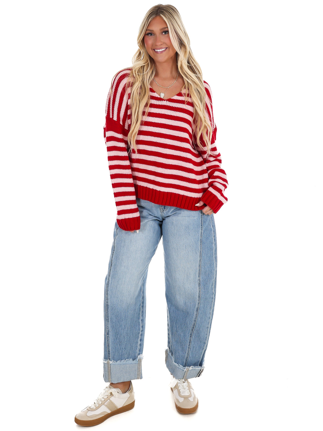 It's Only You V-Neck Stripe Sweater