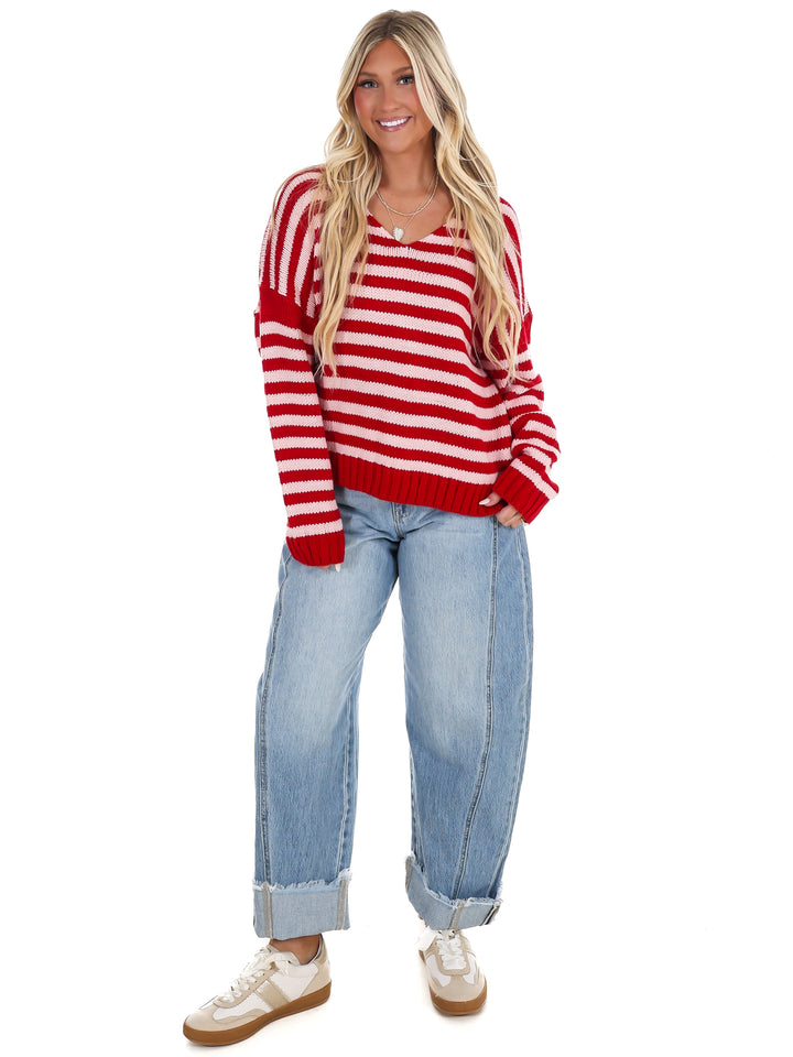 It's Only You V-Neck Stripe Sweater