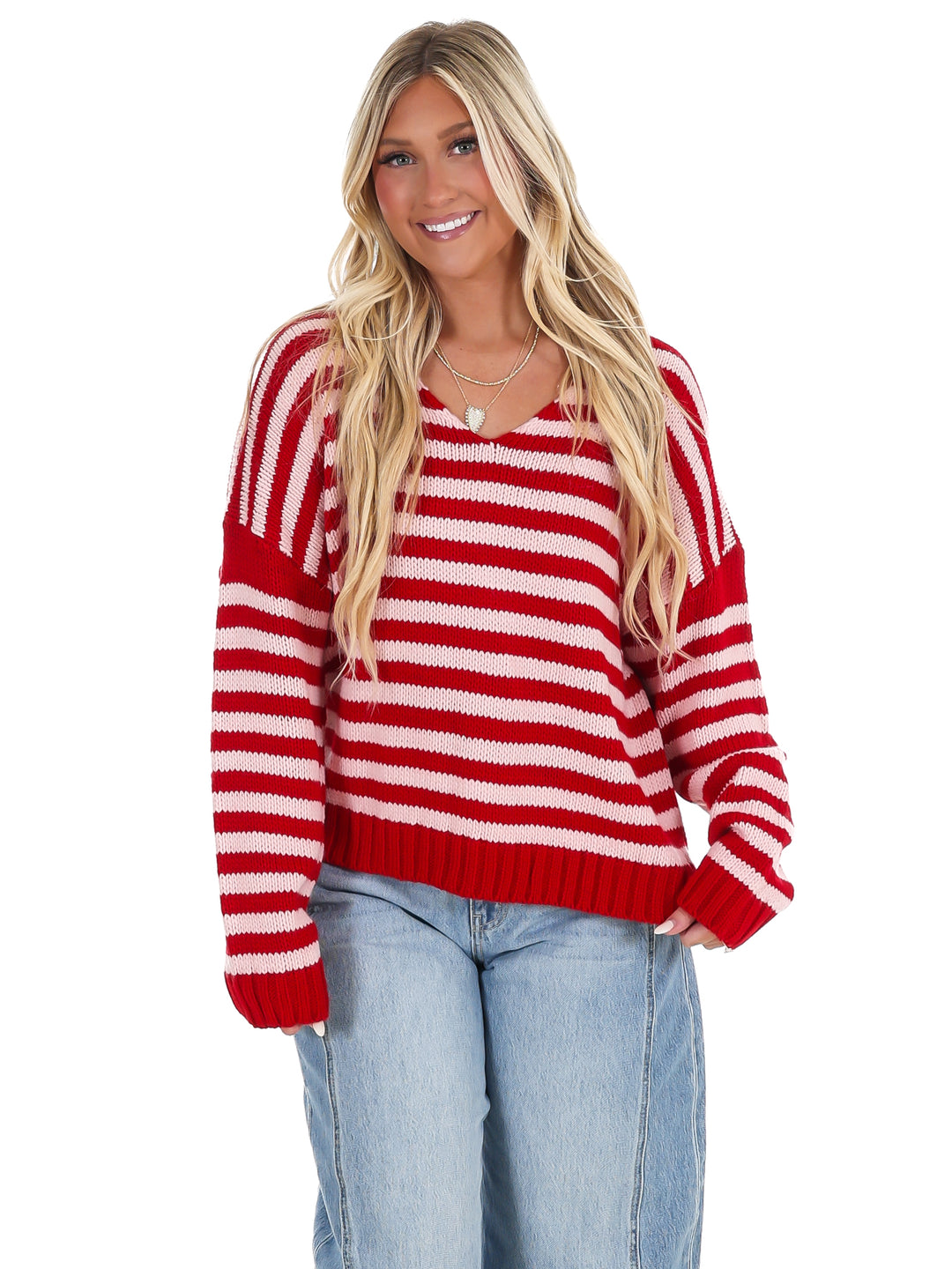It's Only You V-Neck Stripe Sweater