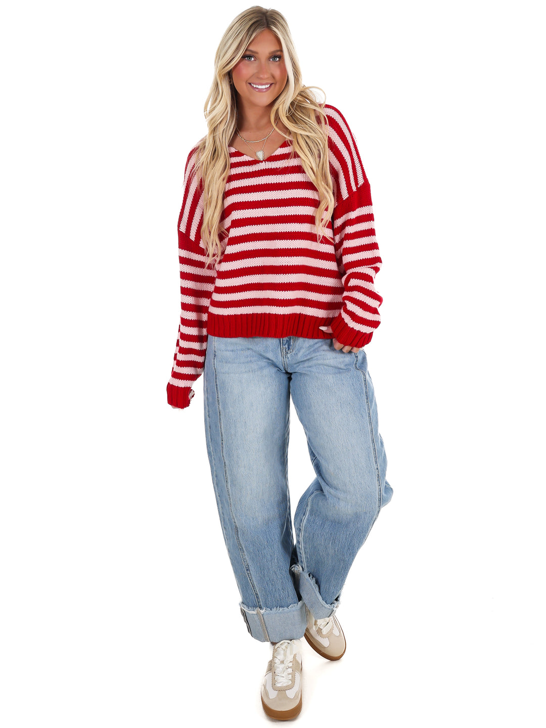 It's Only You V-Neck Stripe Sweater