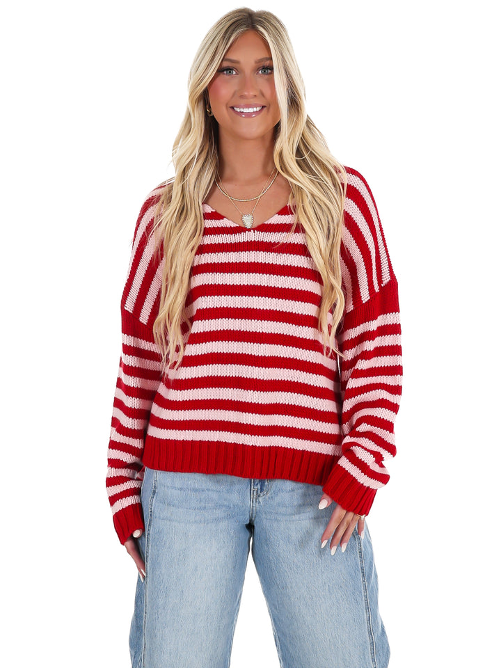 It's Only You V-Neck Stripe Sweater