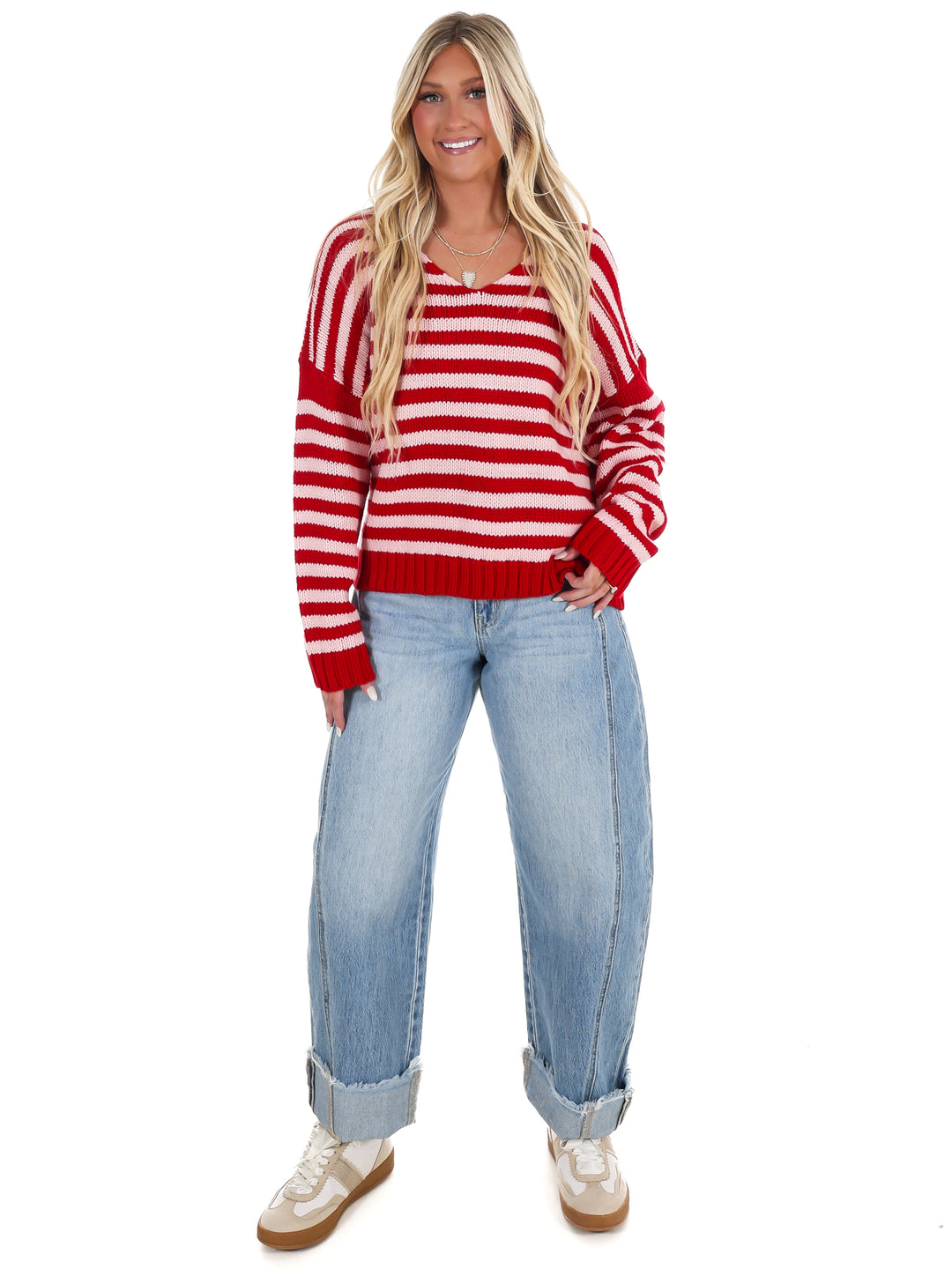It's Only You V-Neck Stripe Sweater