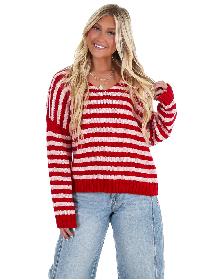 It's Only You V-Neck Stripe Sweater