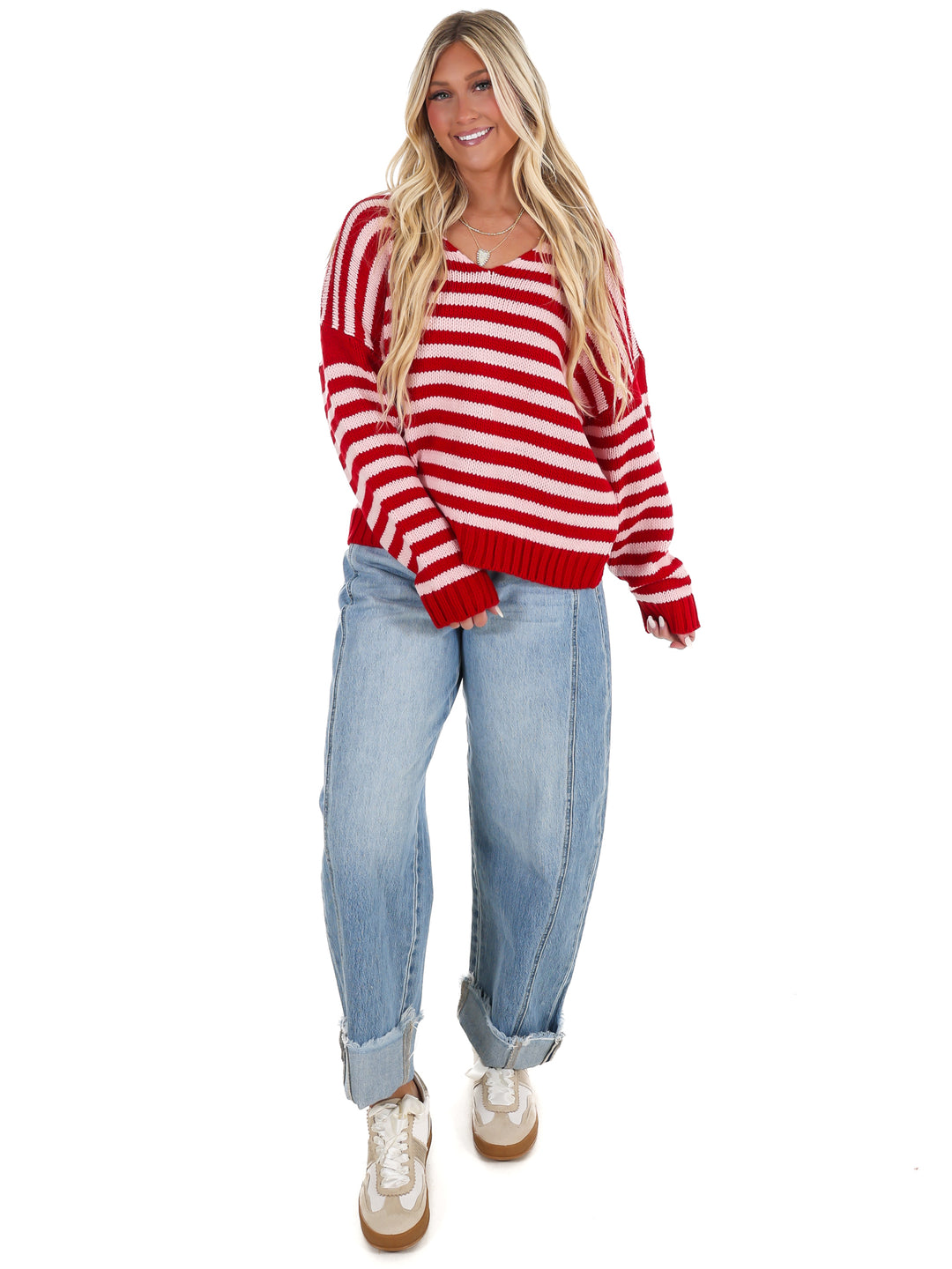 It's Only You V-Neck Stripe Sweater