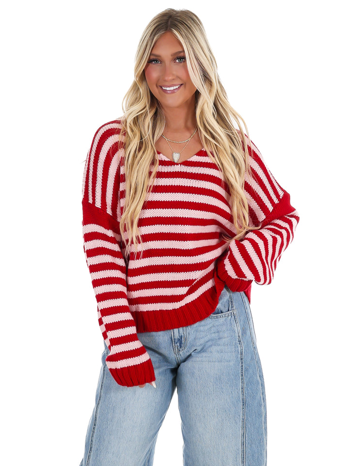 It's Only You V-Neck Stripe Sweater