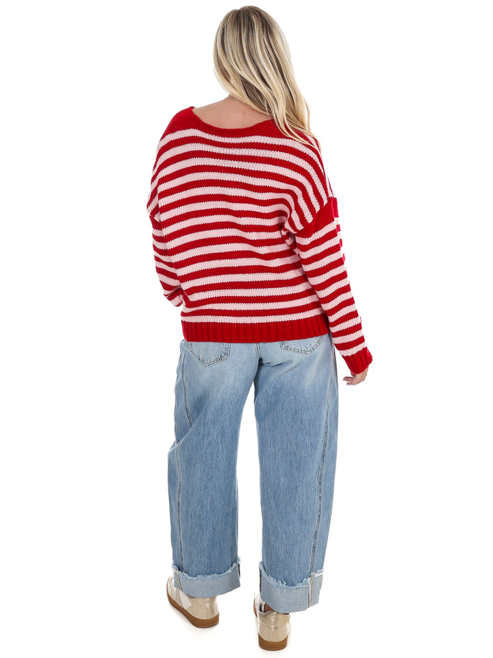 It's Only You V-Neck Stripe Sweater