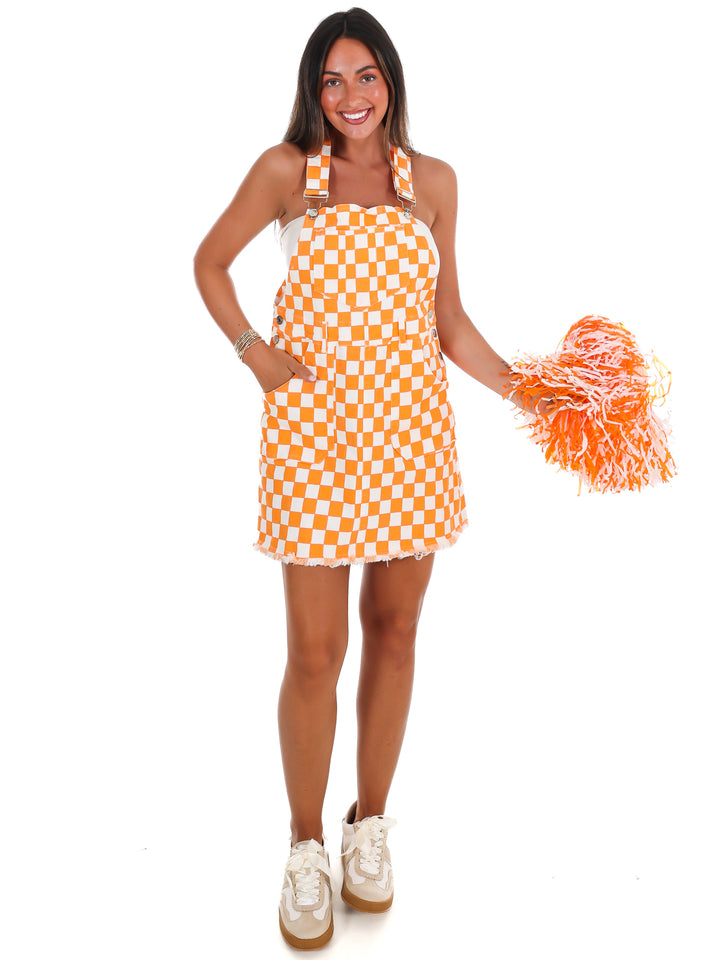 Worth the Hype Check Overall Mini Dress