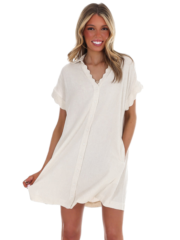 Timeless Touch Linen Scalloped Mini Dress