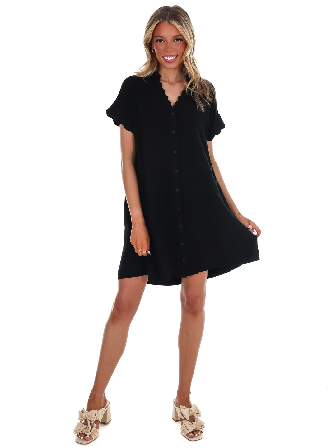 Timeless Touch Linen Scalloped Mini Dress